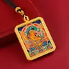 Colar Pingente Thangka de Xizang Semi-Pintado à Mão com Pintura Dourada das Oito Divindades Guardiãs e Doze Animais do Zodíaco