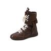 Suela Deportiva Más Cómoda Botas de Ruibarbo Botas con Costuras de Gamuza de Vacuno Botines Casuales con Cordones de Tacón Bajo para Mujer 2025 Invierno