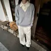 Suéter gris oscuro de imitación dos piezas con cuello en V, unisex, otoño/invierno, estilo casual y relajado, capa base de punto, top interior con cuello