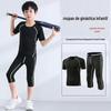 Macacão esportivo infantil personalizado para treinamento de basquete e futebol, base seca e elástica de alta elasticidade, roupa fitness 0008