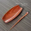 Juego de Té de Nogal Negro Juego de Dos Piezas: Cucharita y Pala para Té, Bandeja de Té de Madera Maciza de Nogal Negro, Seis Caballeros Herramientas de Té, Accesorios para Ceremonia del Té