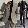 Blazer Casual de Lana para Negocios Chaqueta de Hombre Otoño Invierno Solapa Única Superior Estilo Ligeramente Maduro de Alta Gama Traje Fresco y Elegante de Moda