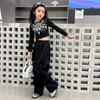 Traje de primavera y otoño para niñas 2024 moda niñas estilo coreano niños medianos y grandes hip hop frito callejero top overol traje de dos piezas