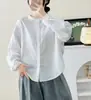 2026 Estilo Nuevo de Principios de Primavera Estilo Coreano Simple Holgado Manga Larga Gasa de Algodón Camisa para Mujer Doble Capa de Gasa Cuello Alto Color Sólido Camisa
