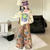 Conjunto de Ropa para Niñas Primavera Nuevo Estilo Dibujos Animados Graffiti Pantalones de Pierna Ancha Casual Estilo Coreano Conjunto de Dos Piezas para Estudiantes de Secundaria en Primavera