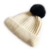 Sombrero de lana de cúpula con pompón de piel sintética negra para niños, cálido, fresco, lindo, coreano, simple, color caramelo, para otoño e invierno