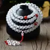 Pulsera optimizada de cuentas de Buda de cristal blanco con 108 cuentas, cuentas de oración del mantra de seis caracteres Dhamaka Sutra esmeriladas, estilo unisex
