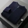 Cardigan masculino outono e inverno 100% lã pura gola alta meia gola losango espessado jacquard de negócios malha casaco solto mangas compridas