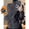 Chamarra de Yoga con Forro de Polar Otoño Invierno Cuello Alto Cremallera Ropa de Fitness Adelgazante Calidez Top Deportivo Manga Larga Chamarra de Running