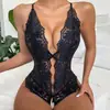 2026 Body Sexy de Lencería con Abertura en la Entrepierna Estilo Europeo y Americano con Cuello Halter, Atado Cruzado, Espalda Descubierta Sexy, Encaje, Body para Mujer