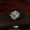 Anel Aberto Flor de Zircônia Estilo Palácio Francês, Luxo Leve, Alto Padrão, Anel Exquisito para Dedo Indicador, Joia de Nicho Focada em Design