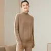Suéter de Cashmere Feminino 100% Cashmere Puro Gola Alta Meia Gola Cor Sólida Feminino Grosso Torcido Pulôver Manga Longa Solto Suéter de Tricô