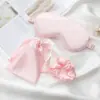 Máscara de Olho de Três Peças Bolsa de Pano Elástico de Cabelo Seda de Imitação Máscara de Olho para Dormir de Viagem Conjunto de Bloqueio de Luz Respirável para Pausa para Almoço Pronto para Venda