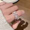 Anel Exquisito Vazado Estilo Palácio para Mulheres, Anel Aberto Fashion com Borda Larga Geométrica Personalidade, Anel para Dedo Indicador com Design de Nicho