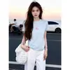 2026 Verão de Alta Qualidade para o Dia a Dia Camiseta Curta Elegante com Gola Redonda para Mulheres Slim Fit Estilo Menina Quente Puro Desejo Top Chique