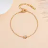 Pulseira de aço titânio com pingente redondo de diamante único luxuoso, ouro 18K, não desbota, simples e versátil, joias para comércio exterior transfronteiriço, atacado e personalização