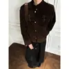 Jaqueta Masculina Splicing Retro Americano Camurça Sintética Outono Inverno High-End Cleanfit Estilo Barn Top