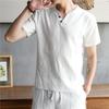 Nova camiseta masculina de verão, de linho, com decote em V, manga curta, tamanho grande, camiseta solta, top, marca da moda, estilo chinês, roupas casuais