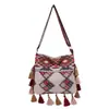 Bolsa de palha tecida com franjas em estilo étnico, bolsa de ombro grande vintage boêmia, bolsa transversal de grande capacidade para viagens e deslocamento