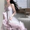 Madera Muerta Fengchun/Vestido de Tirantes de Gasa Fruncida para Mujer, Vestido Largo de Verano para Vacaciones, Vestido de Hada, Nuevo para Mujer 2025