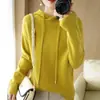 Suéter com Capuz de Manga Longa Outono Feminino Novo Chapéu Adulto Verde Cordão Tricô Suéter Fresco Transfronteiriço