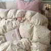 Juego de cama de cuatro piezas estilo Ins hecho de algodón puro, apto para madres y bebés, Clase A, para dormir sin ropa, incluye sábana bajera y funda de edredón, juego de tres piezas para estudiantes de dormitorio, estilo sábana bajera ajustable