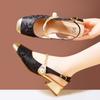 Zapatos Aomanlin Cheongsam Estilo Chino Nuevo Tacón Alto y Grueso Sandalias Traseras Vacías para Ropa Exterior de Mujer Zapatos con Hebilla de Punta Cuadrada