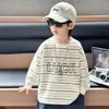 Q152 Moletom de Outono para Meninos Menino Estilo Coreano Base Listrada Pulôver Novo Casual Versátil Infantil Manga Longa