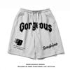 Estilo Hiphop Americano Estilo Urbano Hiphop Shorts de Cinco Puntos con Cordón Estampados con Letras para Hombre Marca Trendy Ins Pantalones Deportivos Casuales
