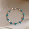 Pulsera Flor de Forma de Diamante con Circonita Azul Galvanizada en Oro Real de 18K, Pulsera de Lujo Ligero de Gama Alta, Joyería de Diseño de Nicho