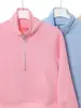 Moletom Feminino Coreano Curto Pesado 420g Algodão de Ilha Fleece Meio Zíper Raglan Marca Tendência Simples Versátil