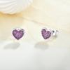 Pendientes de Plata S925 Zirconia Rosa Morada Pendientes de Corazón Lujo Accesible Versátiles Pendientes de Alta Gama para Niñas Suministro de Regalo Venta al por Mayor