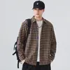Camisa de Manga Longa com Lapela Masculina 2026 Outono Nova Camisa Xadrez Jaqueta Versátil Jaqueta Camisa Masculina