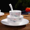 Juego de Mesa de Hotel de Cuatro Piezas: Taza de té, Platillo de porcelana de hueso, Bol para arroz, Vajilla de cerámica, Bol, Plato, Cuchara, Restaurante de estilo chino