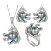 Conjunto de Joias Novas Joias Brincos de Pérola Anel Colar High-End Contas Cinzas Moda Feminina Retro Mercadorias para Atacado