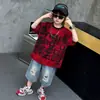 Conjunto de Verano para Niños con Estampado de Letras y Manga Corta, Estilo Coreano, Atuendo Casual Fresco y Moderno de Dos Piezas para Niños Pequeños, Exportación