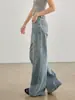 Jeans largo estilo retro americano resistente para mulheres, novo estilo verão 2026, modelagem solta, afina a silhueta, nicho, com caimento, calça comprida até o chão