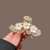 Borla de Flor Dulce para Cabello Semi-Recogido Pasador de Jazmín para Mujer Pinza de Garra para Cola de Caballo Alta Clip de Tiburón Fijo Anticolapso Parte Posterior de la Cabeza
