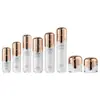 Novo Frasco Spray Trevo de Quatro Folhas 100ml Ouro Rosa Frasco de Pressão de Camada Dupla Conjunto de Cosméticos de Acrílico para Creme