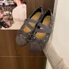 Primer Encuentro Temporada Otoño Nuevo Estilo Coreano Retro Lunares Zapatos Mary Jane Mujer Correa Cruzada Suela Plana Corte Bajo Zapatos Individuales Zapatos de Ballet
