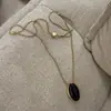Doudou Mesmo Estilo Oval Retrátil Vintage Nicho Estilo Francês Pingente de Pedra Colar Ins Alto Senso Corrente Longa de Lã