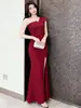 Vestido Largo Asimétrico de Hombro para Mujer, Ceñido a la Cintura, Abertura, Corte Ajustado, Elegante Vestido de Noche Cola de Pez, Vestido Largo Estilo Socialité
