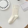 Calcetines holgados para mujer Estilo ballet Algodón para otoño e invierno Calcetines con botones de lazo Calcetines Miu de media pantorrilla Estilo coreano Calcetines para mujer