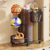 Cesta de Almacenamiento para Esterilla de Yoga Estante de Almacenamiento para Equipo Deportivo de Fitness con Ruedas Estante de Almacenamiento para Huecos del Hogar Baloncesto Bádminton