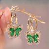 Aretes de Moda Coreana y Japonesa para Mujer de Aro en Forma de C Mariposa Diamante Completo Aretes de Mariposa Verde Fresco Pequeño
