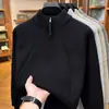 Suéter de malha masculino com zíper parcial para outono e inverno, suéter casual versátil de cor sólida com jacquard vintage, camiseta básica de alto peso