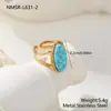 Anel Aberto de Aço Inoxidável Estilo Boêmio Oval com Pedra Colorida Borda Torcida Joia Feminina Design de Nicho Atacado