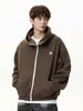 Sudadera con Capucha de Lana Pesada, Estilo Otoño, Chaqueta Cardigan con Cremallera Color-Blocking Retro Americano, Sudadera con Capucha de Textura Engrosada