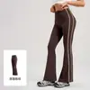 Pantalones de Yoga Acampanados Negros a Rayas Nuevos para Mujer de Cintura Alta Melocotón Trasero Pantalones de Fitness Pantalones Deportivos Casuales al Por Mayor