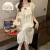 Bata de noche para mujer con copas en el pecho, pijama de algodón nube, nuevo estilo de verano, talla grande, versión coreana, ropa de casa de longitud media